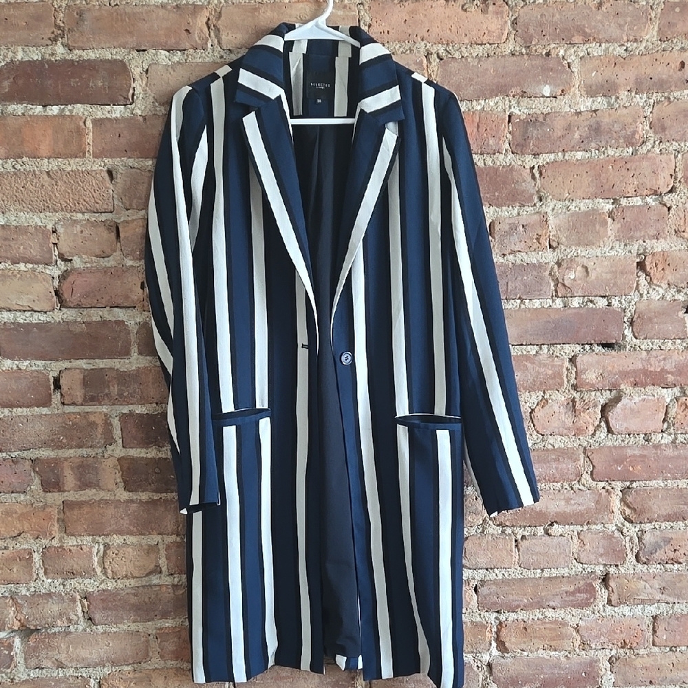 Striped Navy and White Long Coat